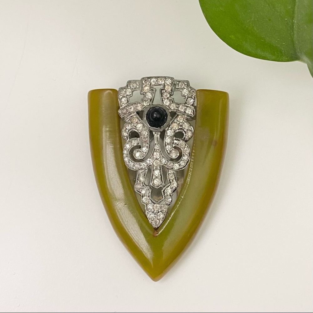 Antique Olive and Silver Brooch